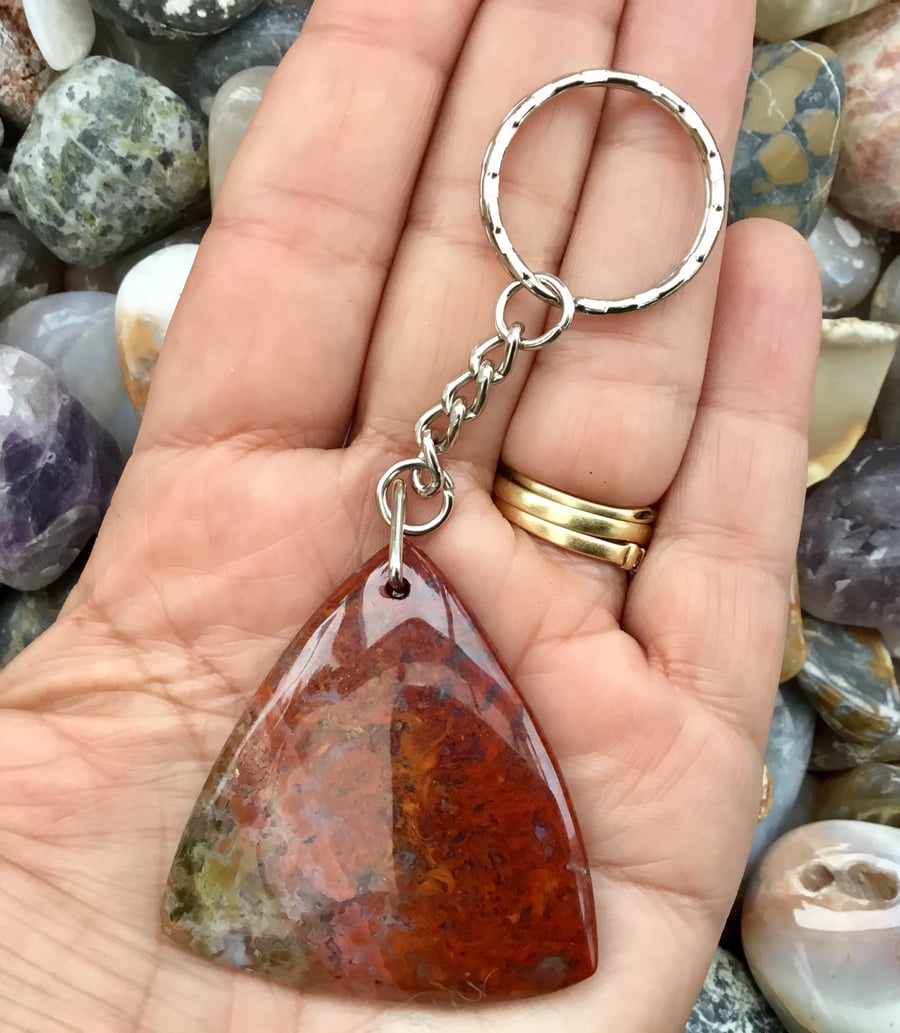 Autumnal Tones Crazy Lace Agate Gemstone Keyring or Handbag Charm.