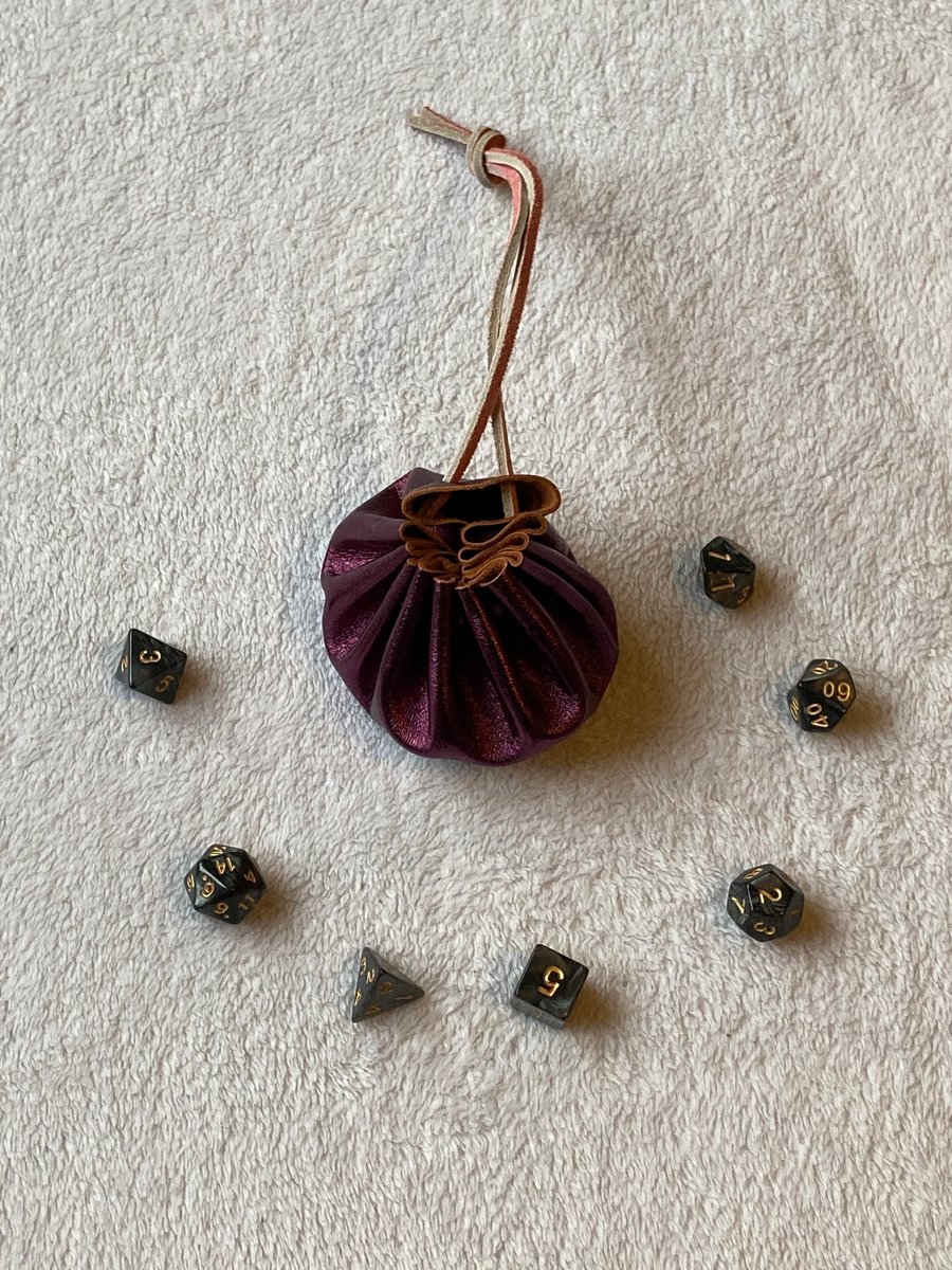 Shiny metallic eggplant purple coloured leather dice bag - FREE SHIPPING