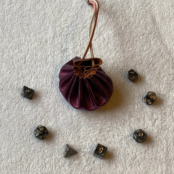 Shiny metallic eggplant purple coloured leather dice bag - FREE SHIPPING