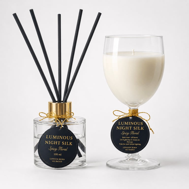 Candle and Reed Diffuser Gift Set - Spicy Floral Home Fragrance - Night Silk