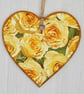 Decoupaged Wooden Hanging Heart 15cm (6”): Yellow Roses design