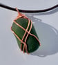 Dark Green Seaham Sea Glass Pendant – Handmade Copper Wire Wrapped Necklace - Image 2