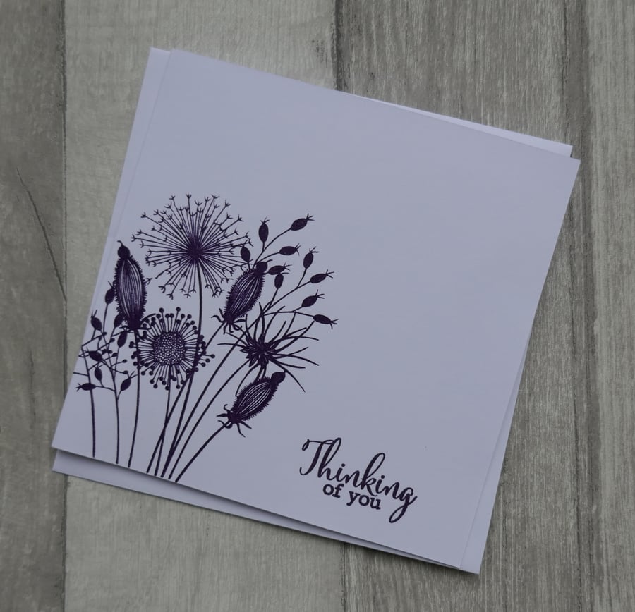 Purple Embossed Seedheads - Thinking of You - Sympathy Card