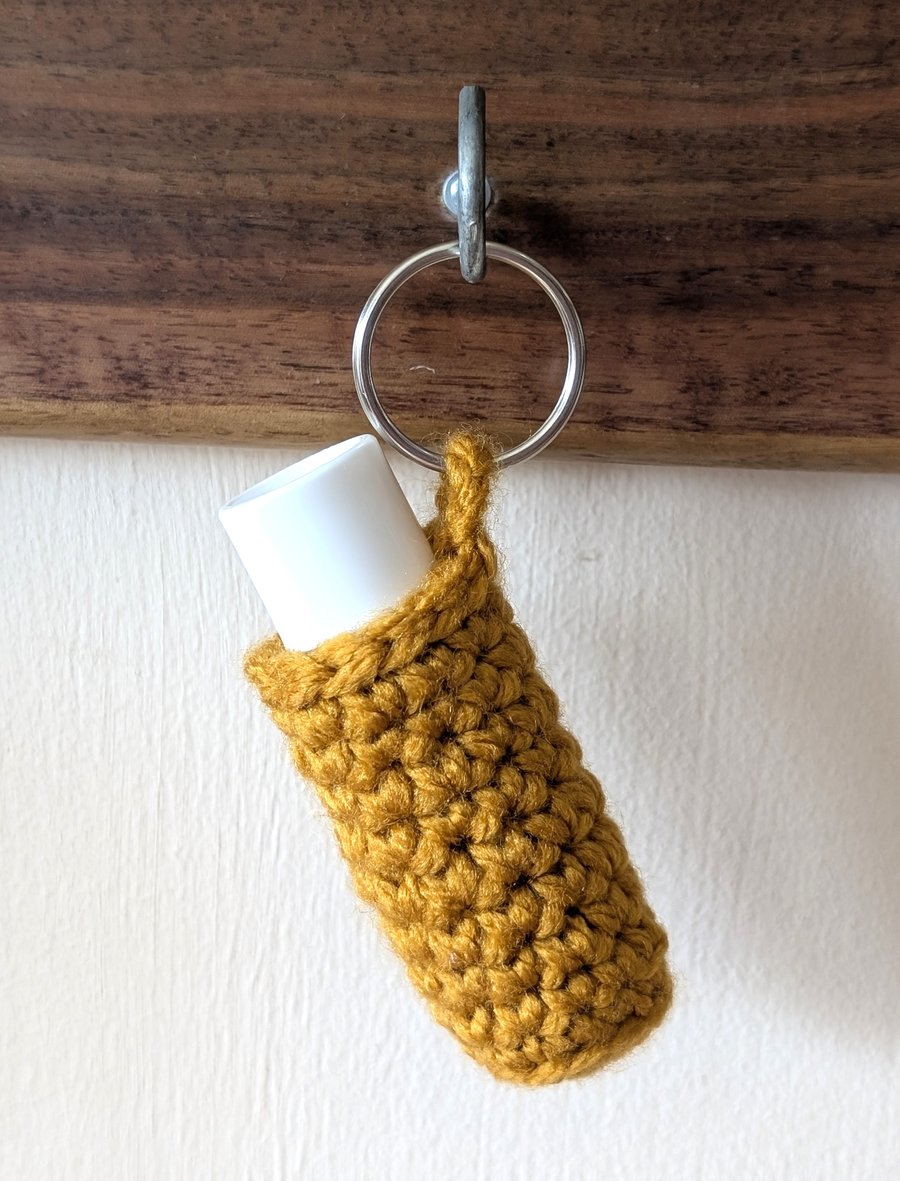 Handmade crochet lipbalm holders used as a keyring - bagcharm - mustard