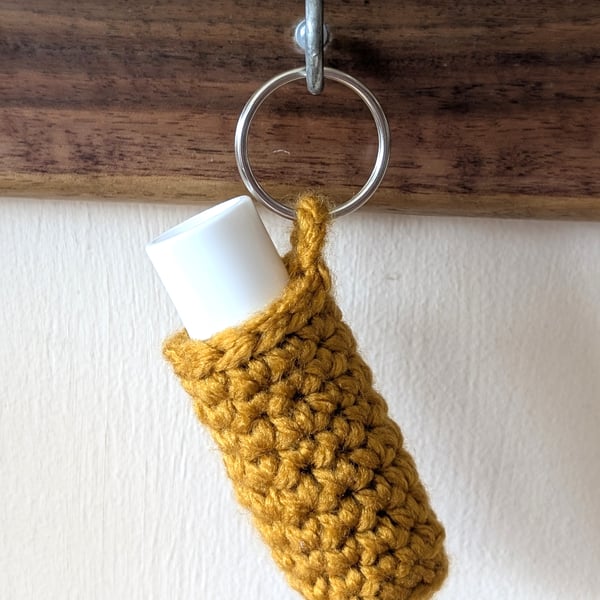 Handmade crochet lipbalm holders used as a keyring - bagcharm - mustard