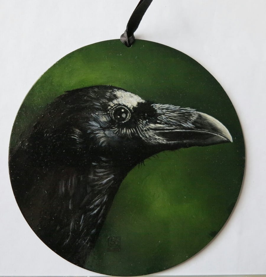 Raven oil painted roundel panel