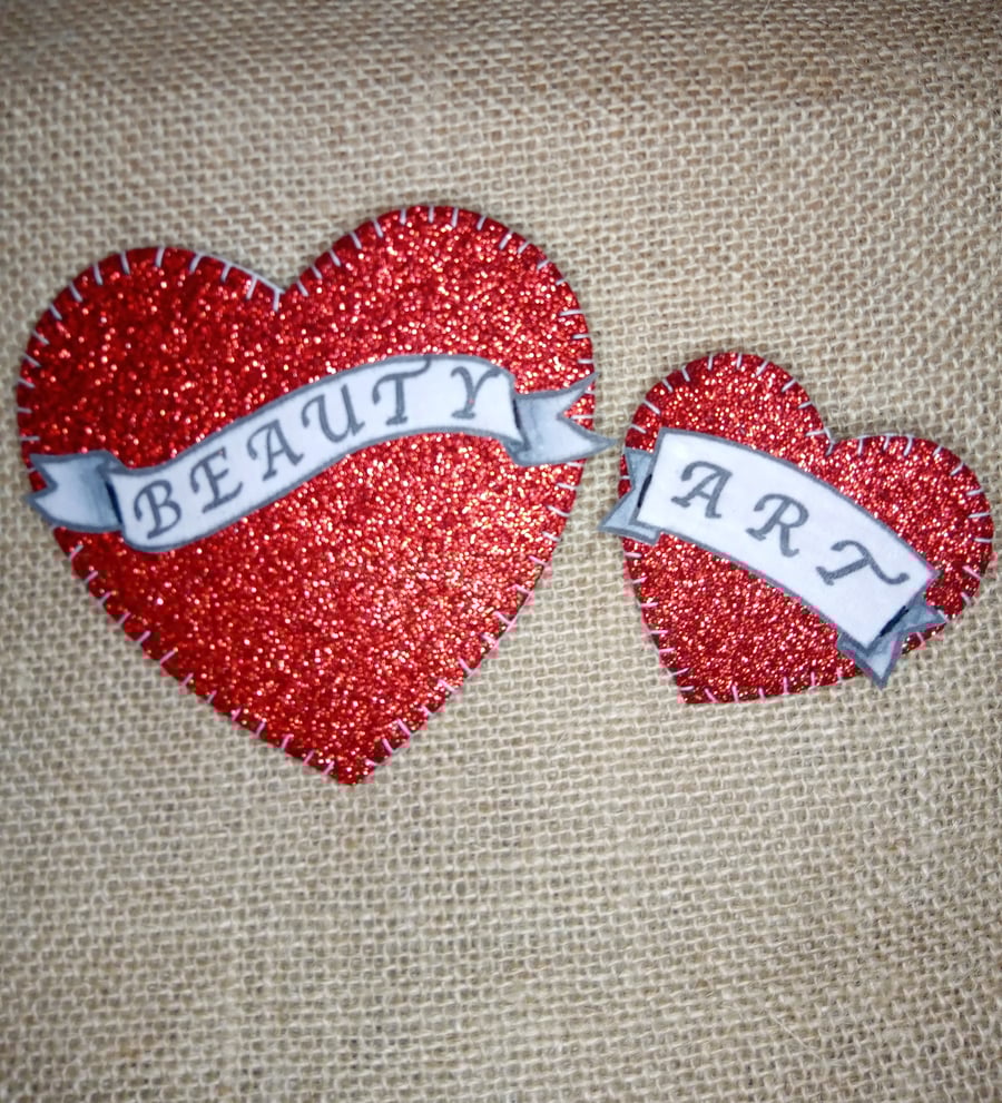 Hair accessory heart banner tattoo style x2