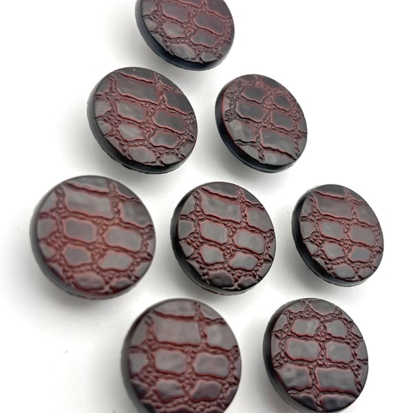 8 Leather Look Buttons, Snakeskin Finish, 15mm, LARP, Buy One Get One Free