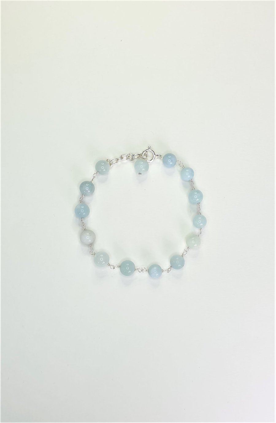  Aquamarine Rosary linked 925 Sterling Silver Bracelet