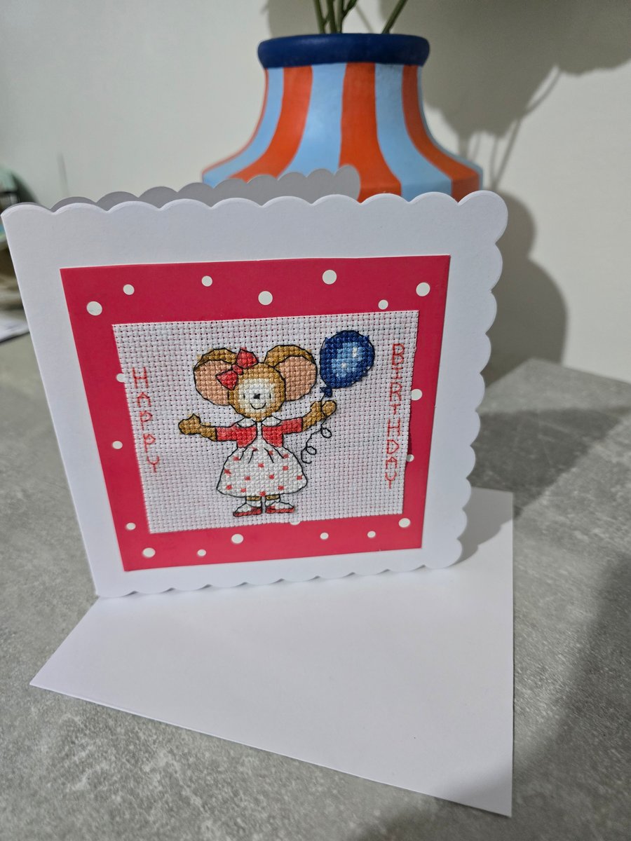 Cross stitched birthday card with envelope