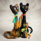 Funky Needle-Felted Cat Ornament – Handmade Wool Sculpture with Scarf (One Cat)