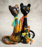 Funky Needle-Felted Cat Ornament – Handmade Wool Sculpture with Scarf (One Cat)