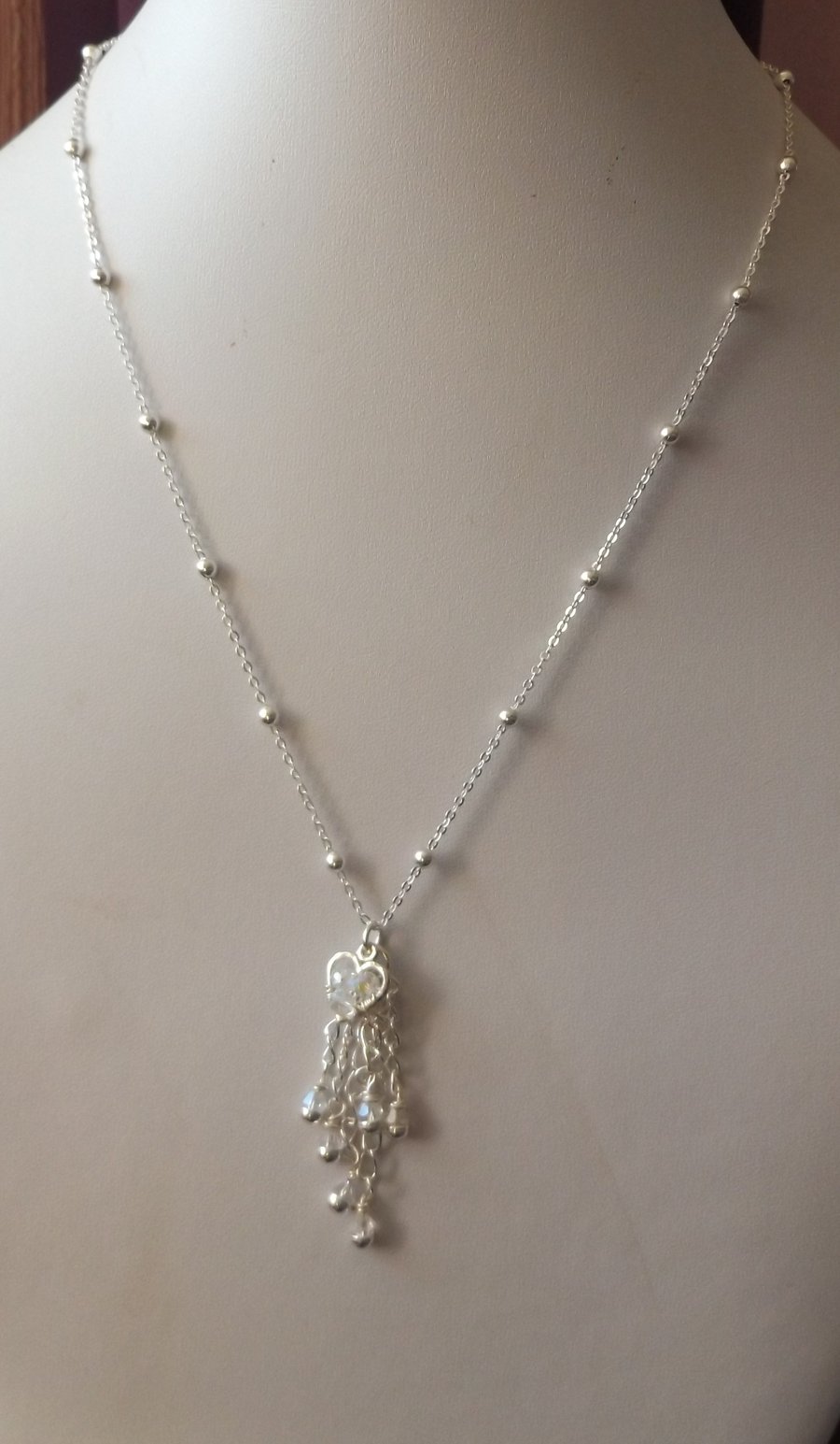 20" Heart charm crystal tassel necklace