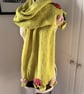 Hand knitted scarf with rose and leave decoration