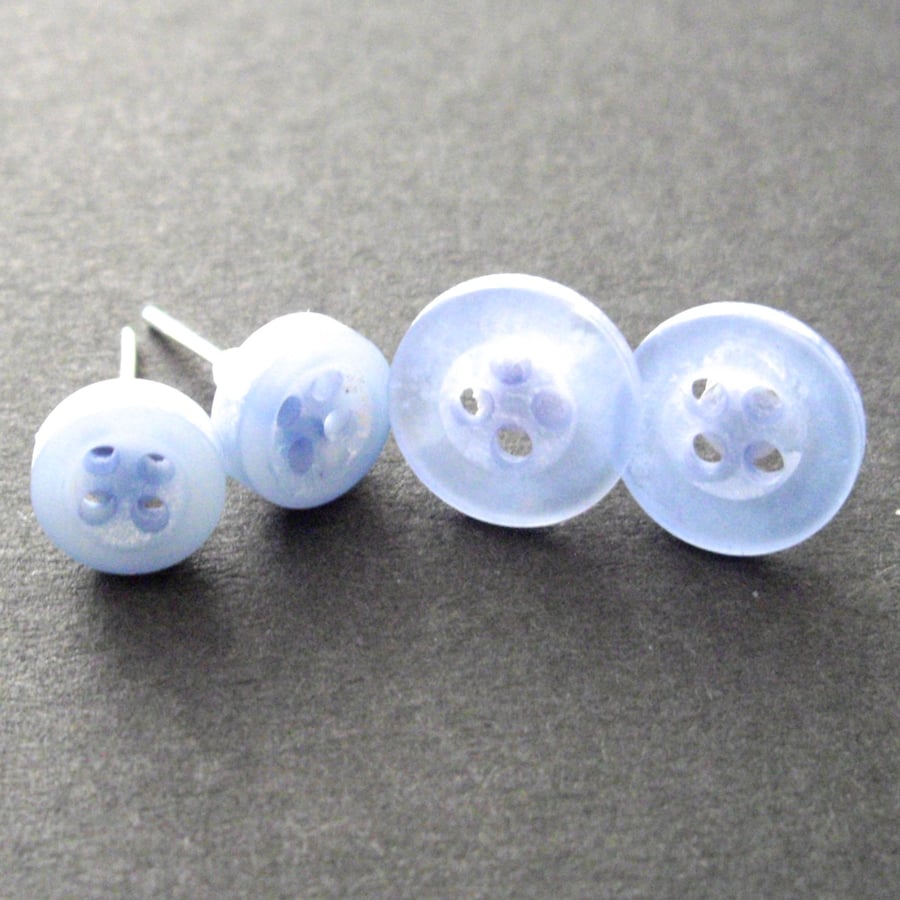 2 x Pairs Blue Hand Dyed Button Stud Earrings