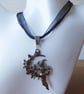 Black Ribbon & Cord Adjustable Necklace with Witch & Vine Covered Moon Pendant - Image 2