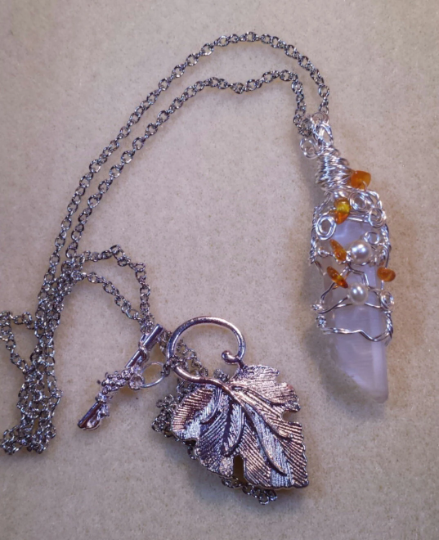 Handcrafted Wire Wrapped Clear Quartz with Honey Amber & Pearls Gemstone Pendant