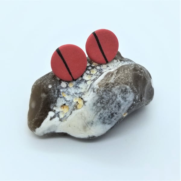 Earrings Round Stripe CHOOSE COLOUR Ceramic Studs Porcelain 