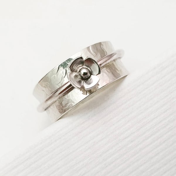 Sterling Silver Flower Spinner Ring, Floral Spinning Ring, Flower Ring