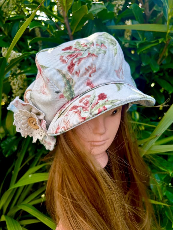 Upcycled floral Baker boy cap - Size medium 