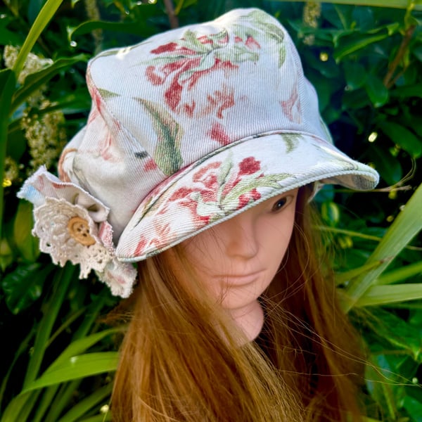 Upcycled floral Baker boy cap - Size medium 
