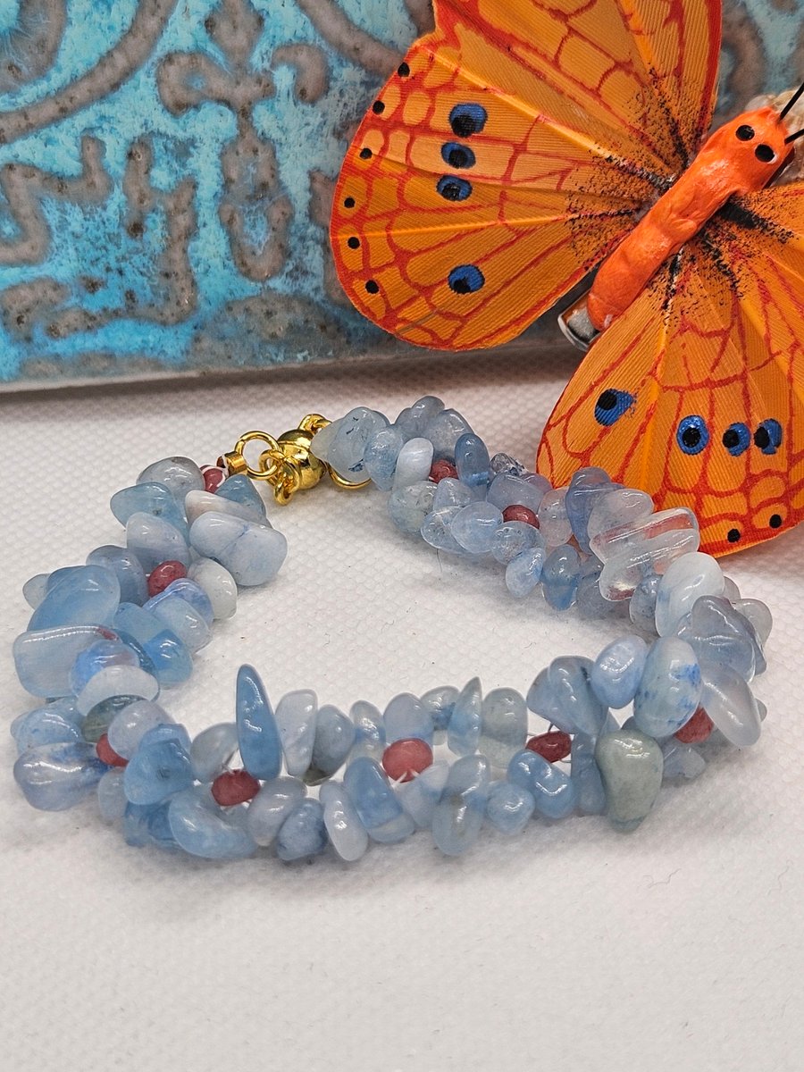 Aquamarine & Quartz Bracelet with Magnetic Clasp