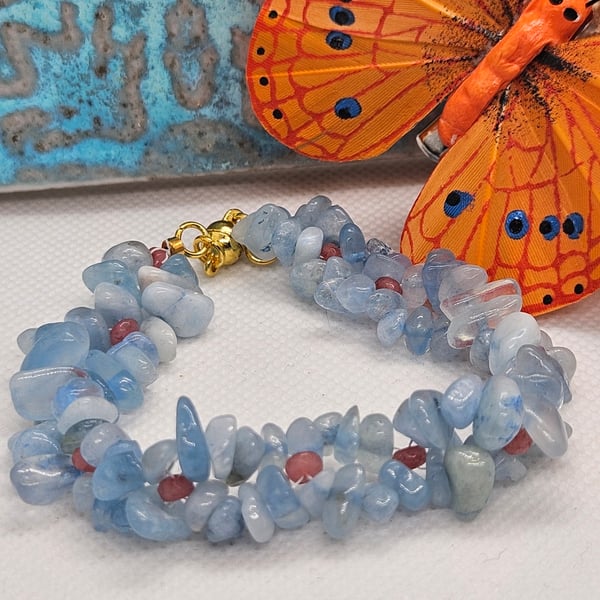 Aquamarine & Quartz Bracelet with Magnetic Clasp