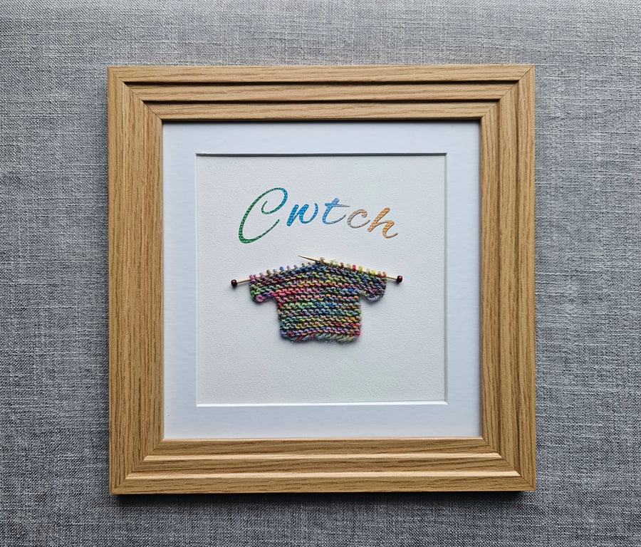 Cwtch Framed Knitted Picture  Size 24cm x 24cm