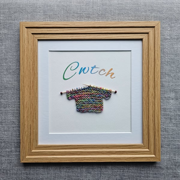 Cwtch Framed Knitted Picture  Size 24cm x 24cm