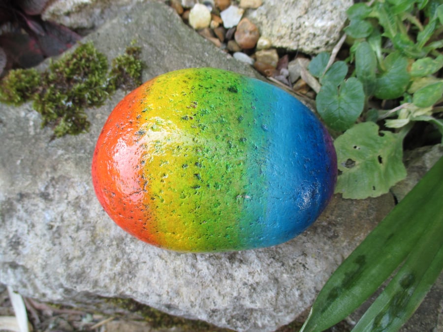 Painted Rock Memorial Stone Bunny Rabbit Pet Rainbow Stone Pet Cat Dog 013