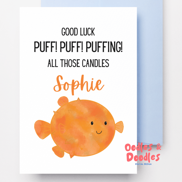 Puffer Fish Birthday Card, Personalised Birthday Card, Under the Sea Card