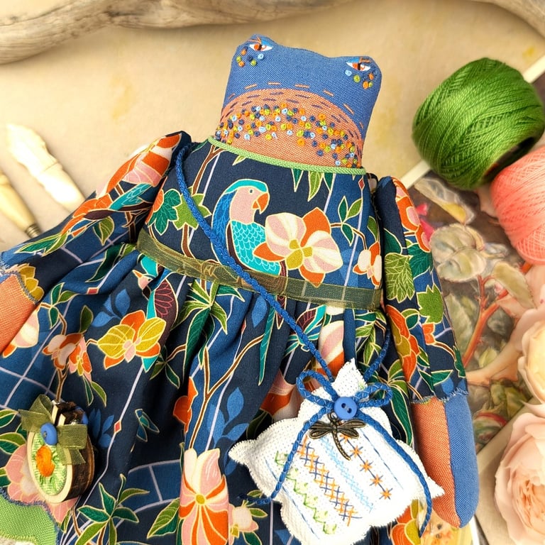 Lila, A Tiny Tropical OOAK Grumpy Frog Doll