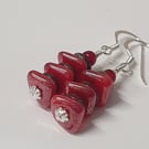 Red Czech Glass and Sterling Silver Drop Earrings 