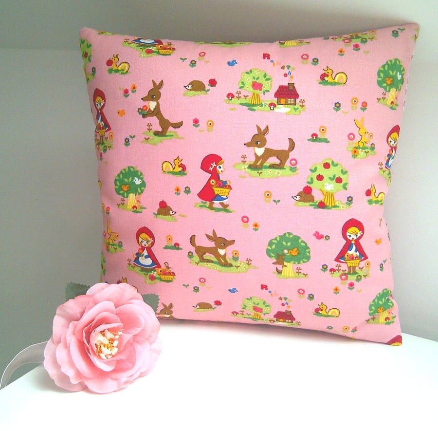 Little Red Riding Hood Small Cushion in Pink for a Little Girl's Room