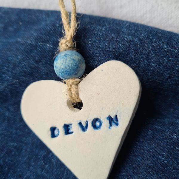 Heart clay hanging decoration Devon holiday home cottage decor