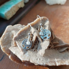 Sterling Silver and Quartz Tree of Life Earrings - April Birthstone