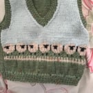 Handknitted fairisle tanktop with sheep for 6 months