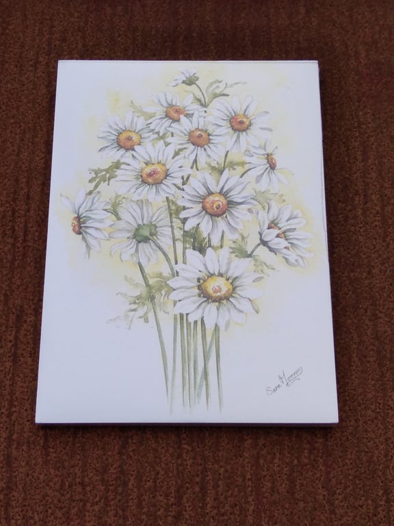 Notepad magnetic back. Daisy painting from original art-work printed on front 