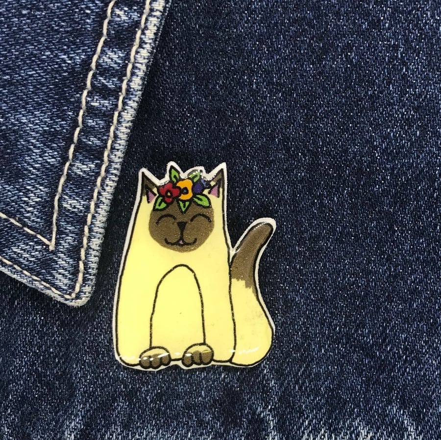 Frida's Cat - Siamese Burmese Cat - hand made Pin, Badge, Brooch
