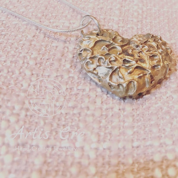 White Bronze floral heart Sterling Silver chain gold tones handcrafted