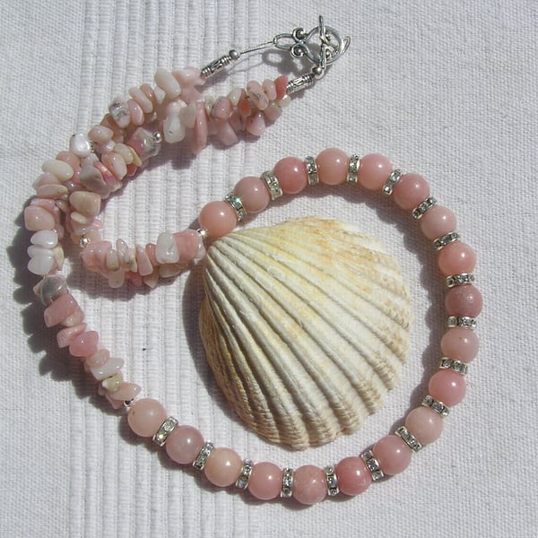 Pink Opal Crystal Gemstone Statement Chakra Necklace "Coraline"