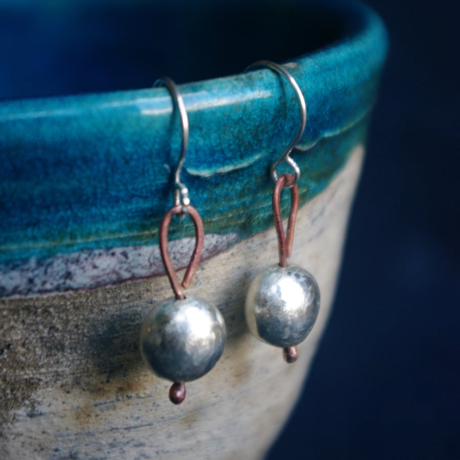 Silver and Copper  Berry Earrings