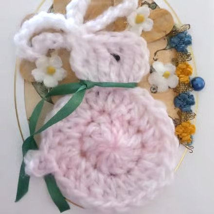 Pretty Rabbit Aperture Card  -  Cosy Crochet Rabbit Card -  Treasured Keepsake