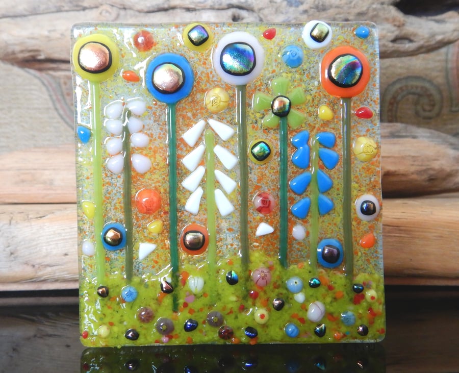 Handmade Fused Glass 'Meadow' T Light Holder