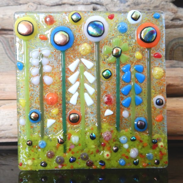 Handmade Fused Glass 'Meadow' T Light Holder