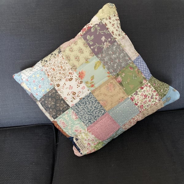 Traditional Multi Coloured Cosy Quilted Patchwork Cushion 18"