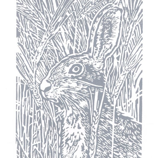 Hare. Grey Hare art  - Original Hand Pulled Linocut Print