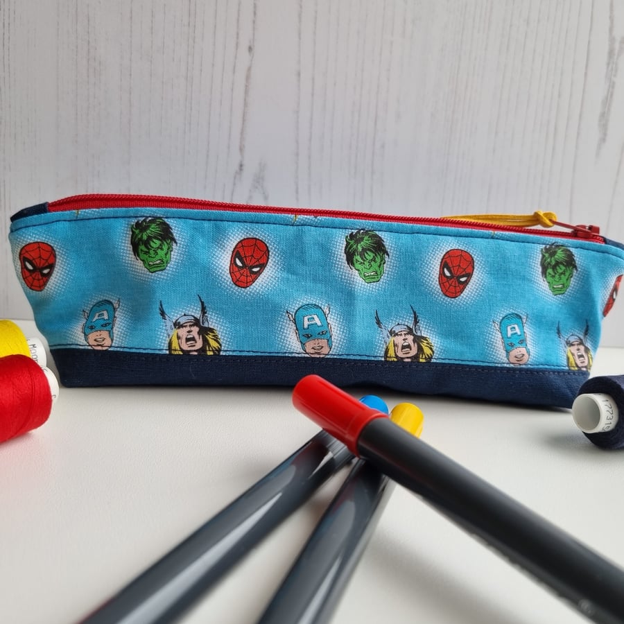 Pencil case, zipped pouch, super heroes, notions case, make-up bag
