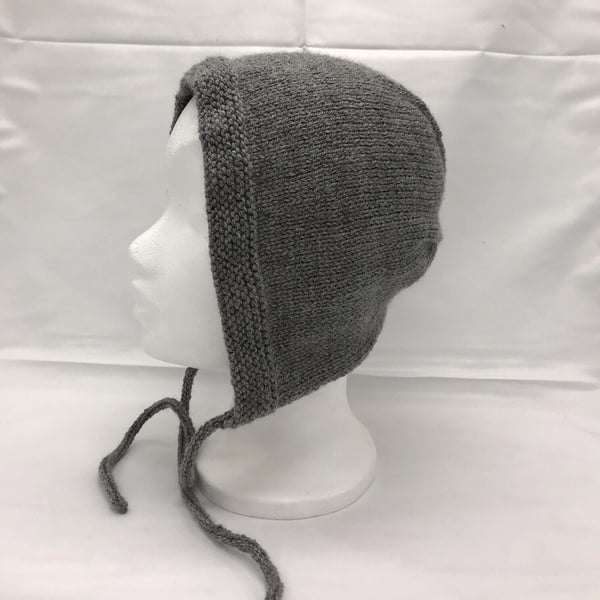 Grey bonnet hat, adult, hand knitted