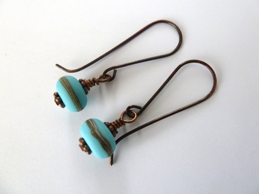 copper and blue earrings